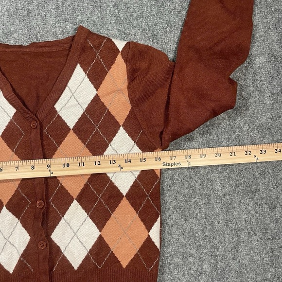 Vintage Argyle Diamond Sweater Women's Size XS Brown VNeck Button Down Grandpa - Picture 3 of 6